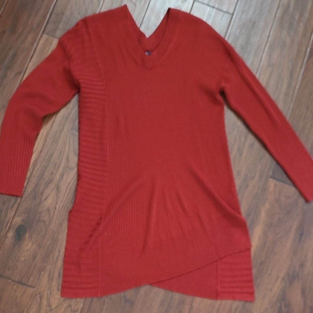Kaari Blue Rust Colored Ribbed Tunic with Asymmetrical Hem size Large